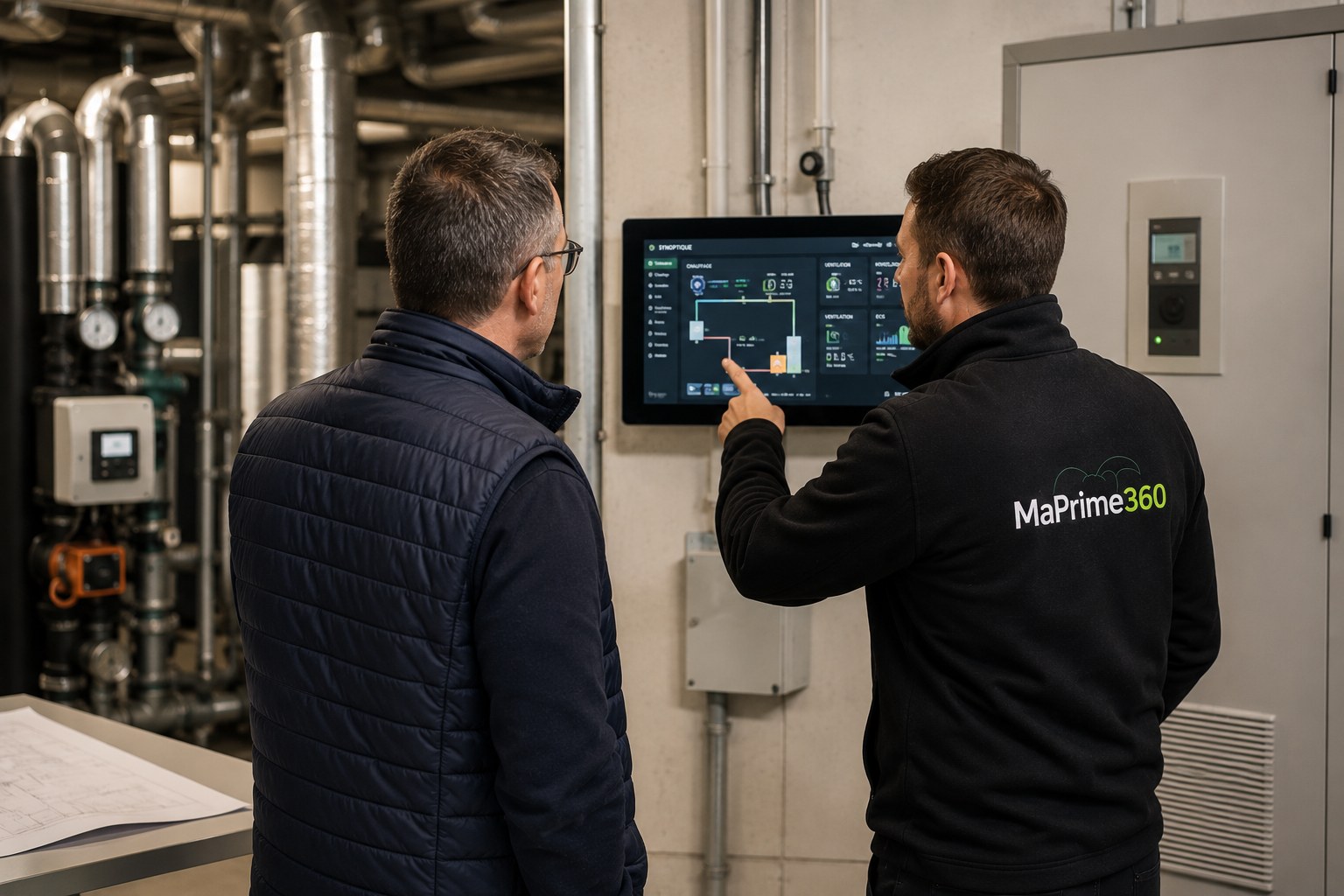 Conseiller MaPrime360 et écran synoptique GTB en chaufferie